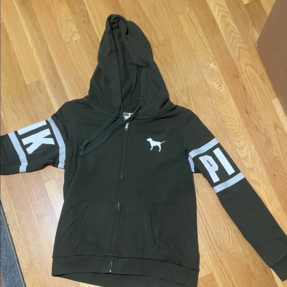 VS pink olive green zip up hoodie